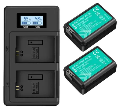 Immagine prodotto di Batteria per fotocamera, ricaricabile, caricabatterie doppio, 2 batterie, 1 caricabatterie