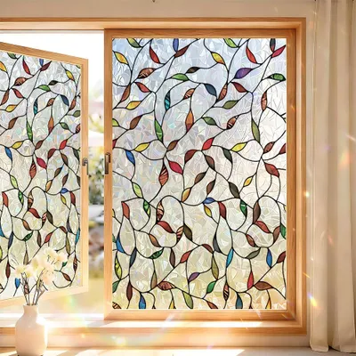 Produktbild von Fensterfolie - 2 Stück 45 x 120 cm - Buntglasfolie - Sichtschutzfolie - Statisch haftend - Dekorfolie für Fenster - Für Wohnzimmer, Büro und Zuhause