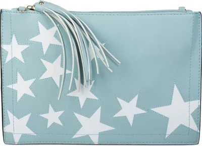 Produktbild von styleBREAKER Clutch mit Sterne Muster, Quasten Anhänger am Reißverschluss, Handschlaufe und Umhängegurt, Damen 02012075