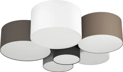 Produktbild von EGLO Deckenlampe Pastore, 6 flammige Textil Deckenleuchte, Material: Stahl, Stoff, Farbe: Weiß, braun, grau, schwarz, Fassung: E27