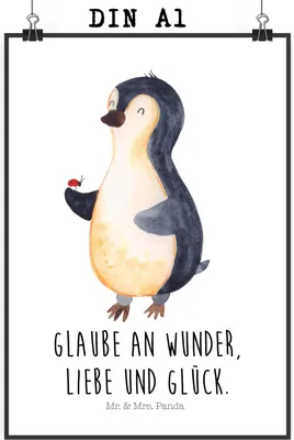 Produktbild von Mr. & Mrs. Panda Bild Pinguin Marienkäfer DIN A1 - Weiß - Geschenk, drucke, Liebe, wanddeko, kunstposter, Lebensfreude, Kunstdruck, Kleine Wunder, Aufmerksam, Wandbild