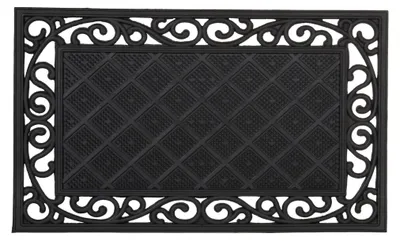 Produktbild von Relaxdays Fußabtreter Gummi mit Blumenmuster, Anti-Rutsch Fußmatte, Türvorleger witterungsbeständig, 75 x 45 cm, schwarz