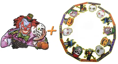 Produktbild von Halloween Deko 2er Set (Papier Girlande + Aufhängebild) Dekoration