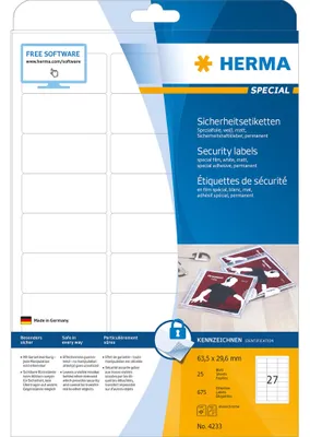 Immagine prodotto di HERMA Sicherheitsetiketten weiß 63,5x29,6 mm Folie  675 St.