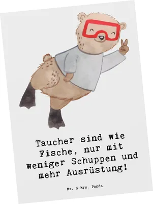 Produktbild von Mr. & Mrs. Panda Ansichtskarte Tauchen Abenteuer - Weiß - Geschenk, Kunstkarten, Postkarte, tauchausrüstung, Teamsport, Sportler Geschenke, Postkarten, Fotokarte, taucher