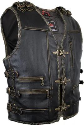 Produktbild von Vintage Lederweste Kutte Lederkutte Bikerweste Rockerweste Clubweste Karabiner (2XL)
