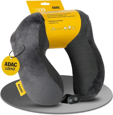 Produktbild von ADAC Nackenkissen Flugzeug – Memory Foam Reisekissen - grau
