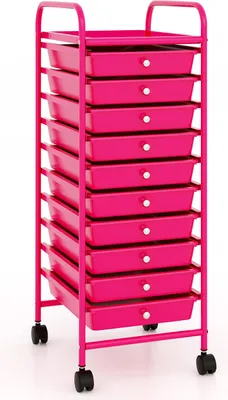 Produktbild von COSTWAY Rollwagen Rollcontainer mit 10 stapelbaren Schubladen, Badrollwagen Metallgestell, Badtrolley, Badregal, Beistellwagen Hot Pink