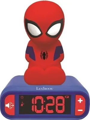 Immagine prodotto di LEXIBOOK Spiderman Sveglia digitale con luce notturna, figura luminosa 3D, effetti sonori, funzione snooze, rosso e blu