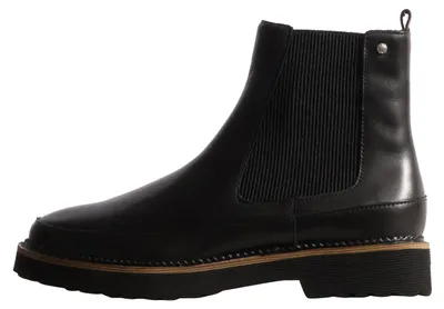 Produktbild von Emilie Olivia Lederstiefel Schwarz mit Gummiband, runder Spitze und flachem Absatz