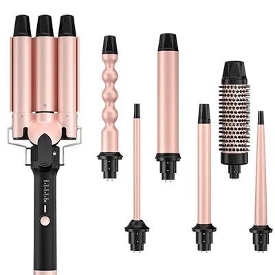 Produktbild von 5-in-1 Lockenstab Set mit Keramik-Turmalin, 5 Aufsätze 9–32 mm & 3-Barrel, 150/210°C, für vielseitiges Haarstyling