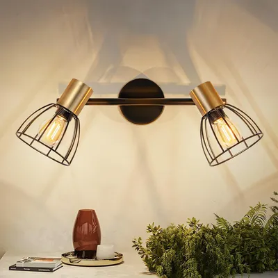 Produktbild von ZMH 2 Flammig Wandleuchten innen Wandlampe E14 Schwarz Wandbeleuchtung Schwenkbar 350° Flurlampe Retro Metall Wandspot für Treppen Flur Wohnzimmer
