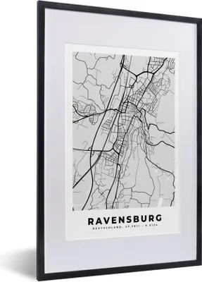 Produktbild von MuchoWow® Gerahmtes Poster Karte - Deutschland - Ravenburg - Karte - Stadtplan 40x60 cm - Poster mit Schwarzem Bilderrahmen Wandposter Rahmen Foto Bilder - Poster in Rahmen