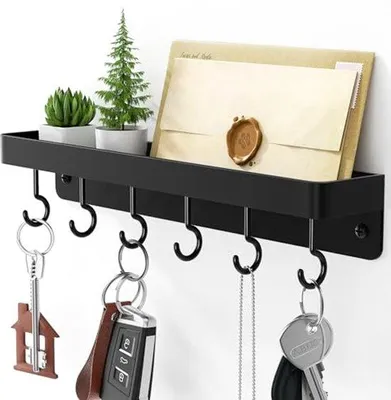 Produktbild von Ultiluxe Schlüsselhalter - Schlüsselregal Mit Ablage - Wand Schlüssel Organizer - 6 Haken - Selbstklebend - Schwarz