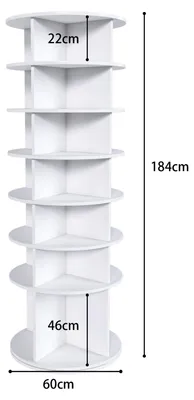 Produktbild von Schuhregal - 7 Etagen - 360° Drehbar - Für 28 Paar Schuhe - 60 x 60 x 184 cm - Erhöhter Sockel für Stiefel - Weiß