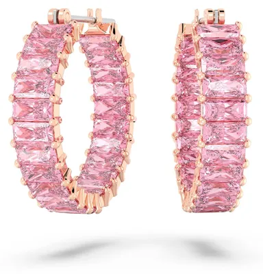 Produktbild von Swarovski Matrix Kreolen, Rosé Vergoldete Ohrringe mit Strahlenden, Rosafarbenen