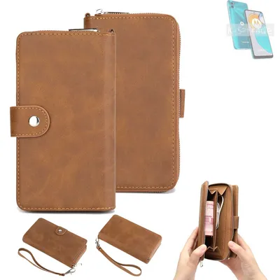 Produktbild von K-S-Trade Handyhülle Schutzhülle kompatibel mit Motorola Moto E22s & Portemonnee Tasche Handytasche Case Etui Geldbörse Wallet braun (1x)