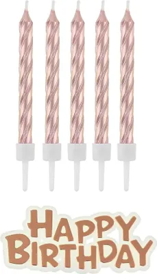 Obrázok produktu pre Narodeninové sviečky - Happy Birthday - ružové zlato - 16 ks - 7 cm