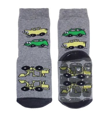 Produktbild von Kinder ABS-Socken aus Baumwolle Große Autos Grau Größe 18-19