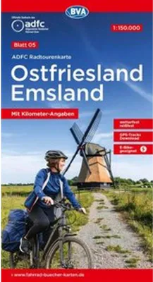 Immagine prodotto di Mappa cicloturistica ADFC 5 Ostfriesland / Emsland 1:150.000, resistente agli strappi e alle intemperie, adatta alle e-bike, download tracce GPS, con simboli Bett+Bike, con informazioni chilometriche