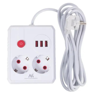 Image de Rallonge multiprise Maclean 2 prises + 3xUSB 110-240V AC 50/60Hz 2,1A max 2500W 3 m blanc MCE388 W