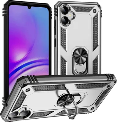 Produktbild von Schutzhülle für Samsung Galaxy A05 Dual Layer Robust Militäre Fallschutz Hülle mit Ringhalterung Ständer Silber