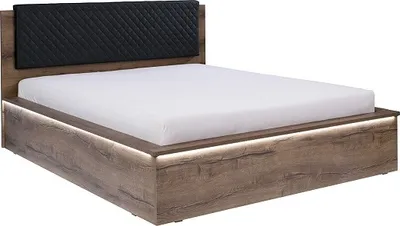 Produktbild von FURMEB24 | Modernes Doppelbett | DENVER 160x200 cm | Holzoptik, gepolstertes Kopfteil | Matratze & LED-Streifen inklusive