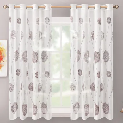Vorhang mit Ösen, 140x145 cm, semi-transparent, Blumenmuster, 2er-Set