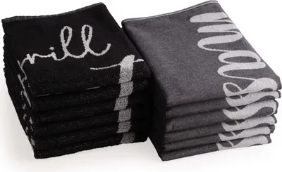 Produktbild von DoubleDry 12er Set Geschirrtücher und Küchtentücher Set - 100% Baumwolle - 6x 50x70cm und 6x 50x50cm - Grill Master, Schwarz