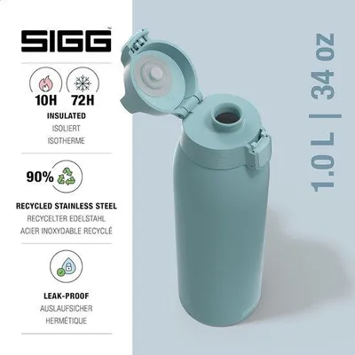 Imagen del producto de Botella térmica aislada Morgenblau, 90% acero inoxidable reciclado, 1L. Adecuada para bebidas carbonatadas. Sin fugas. Apta para lavavajillas