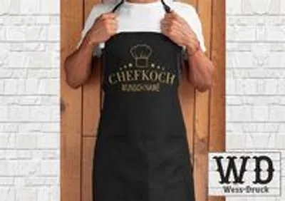 Produktbild von Grillschürze Kochschürze Chefkoch mit WUNSCHNAME Schwarz Gold