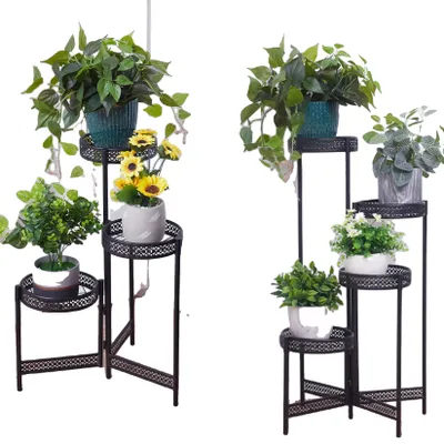 Produktbild von Pflanzenständer, Metallkonstruktion, faltbares Design, Schwarz, 4 Ebenen