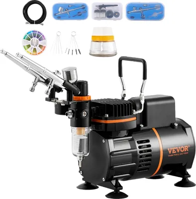 Imagen del producto de Kit de aerógrafo, compresor de aire con doble ventilador, sistema profesional de aerografía que incluye 3 aerógrafos, soporte, rueda mezcladora de pintura, juego de cepillos de limpieza. Kit de aerógrafo para arte, uñas, galletas, maquillaje, etc