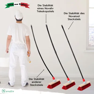 Immagine prodotto di Novaliv scopa grande da sala 60 cm con manico setole sintetiche scopa fine con manico ideale come scopa da officina scopa da sala scopa industriale scopa da casa scopa per spazzare scopa da camera scopa per capelli scopa grande