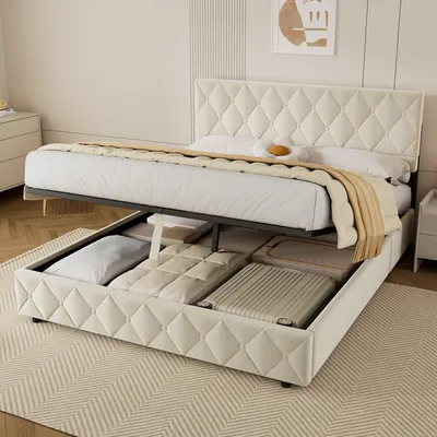 Produktbild von STILVORA Polsterbett 160x200 cm mit geräuscharmen Holzlatten,Stauraumbett mit elastischer Polsterung, Boxspringbett mit Mittelstrebe und Stützfüßen