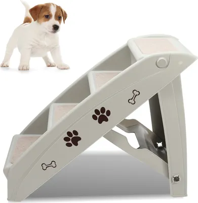 Produktbild von Hundetreppe Klappbar 4 Stufen Haustiertreppe Tiertreppe Hunderampe mit Rutschfesten Matte Für Haustiere bis zu 75 kg Kunststoff