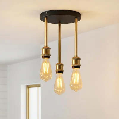 Produktbild von ANWIO Deckenstrahler 3 Flammig - Deckenlampe Schwarz, Deckenleuchte Vintage E27 Fassung mit 3 Spots Kronleuchte Industrial Deckenspots für Küche Flur Wohnzimmer Schlafzimmer(Ohne Leuchtmittel)