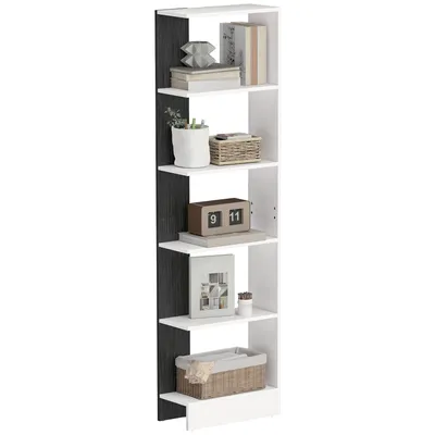 Produktbild von Modernes, platzsparendes Bücherregal mit 5 Einlegeböden aus Holz, 45 x 21 x 170 cm, schwarz-weiß