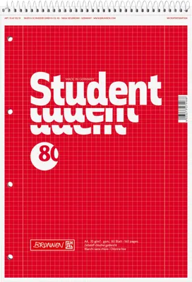 Produktbild von Brunnen 106791201, Einfarbig, Rot, A4, 80 Blätter, 70 g/m², Kariertes Papier