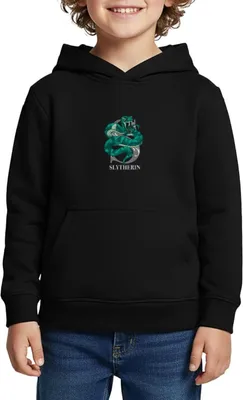 Produktbild von Spreadshirt Harry Potter Slytherin Wappen Monochrom Kinder Premium Hoodie, 146/152 (10 Jahre), Schwarz
