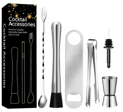 Imagen del producto de TRANKIELO® - Set de coctelería profesional, 6 piezas – Acero inoxidable – Ideal para bares, restaurantes y uso doméstico