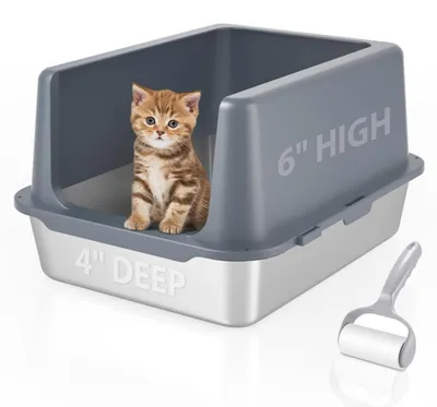 Produktbild von Katzentoilette Edelstahl mit Deckel, hochwandig, Grau, 45x35x20cm