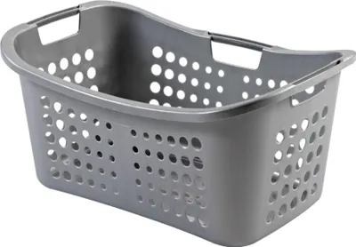 Produktbild von Curver Wäschekorb Victor 50L silber - moderner Kunststoffkorb mit Hüftaussparung
