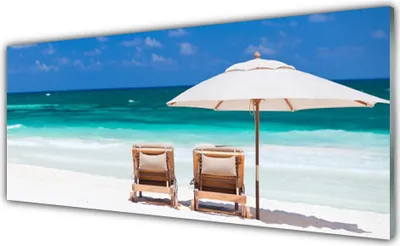 Produktbild von Küchenrückwand aus Glas 125x50cm Spritzschutz Strand Liegestühle Landschaft