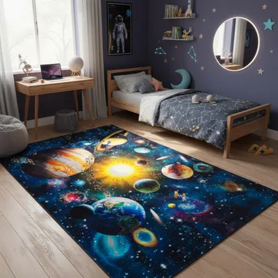 Obrázek produktu pro Dětský koberec Tapiso COSMO GAME se vzorem planety, barevný, protiskluzový, snadno udržovatelný 140 x 200 cm