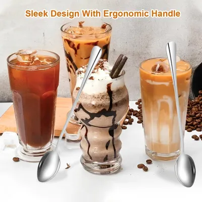 Produktbild von Set von 16 Latte Macchiato Löffeln - Eislöffel lang - 19,6 cm - spülmaschinenfester Getränkelöffel für Kaffee, Tee, Milkshake und Cocktails