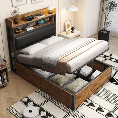 Immagine prodotto di Letto 90x200 con spazio contenitore, sistema di sollevamento idraulico, prese USB integrate nella testata e testata imbottita con vano portaoggetti, colore nero