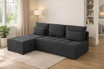 Zdjęcie produktu dla Narożnik DOMINO L FIT z funkcją spania 120x200, pojemnik na pościel, uniwersalny L/P, Inari 96 grafitowy , 206 cm