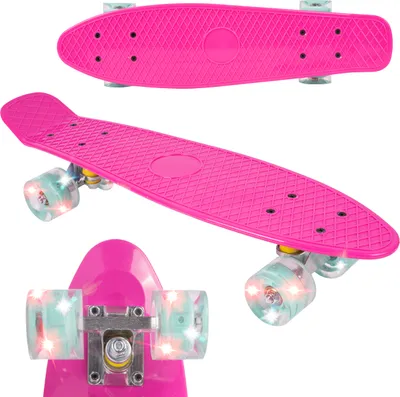 Produktbild von Malplay Mini Skateboard mit Leuchtende RGB LED-Räder | 22" Cruiser Board für Kinder und Jugendliche | 56cm | Rosa-Minze