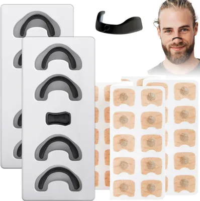Obrázek produktu pro Magnetický nosní dilatátor, proti chrápání, zlepšuje dýchání, podporuje klidný spánek, 60 kusů, různé velikosti pro každý tvar nosu, voděodolný, lehký a pohodlný, černý